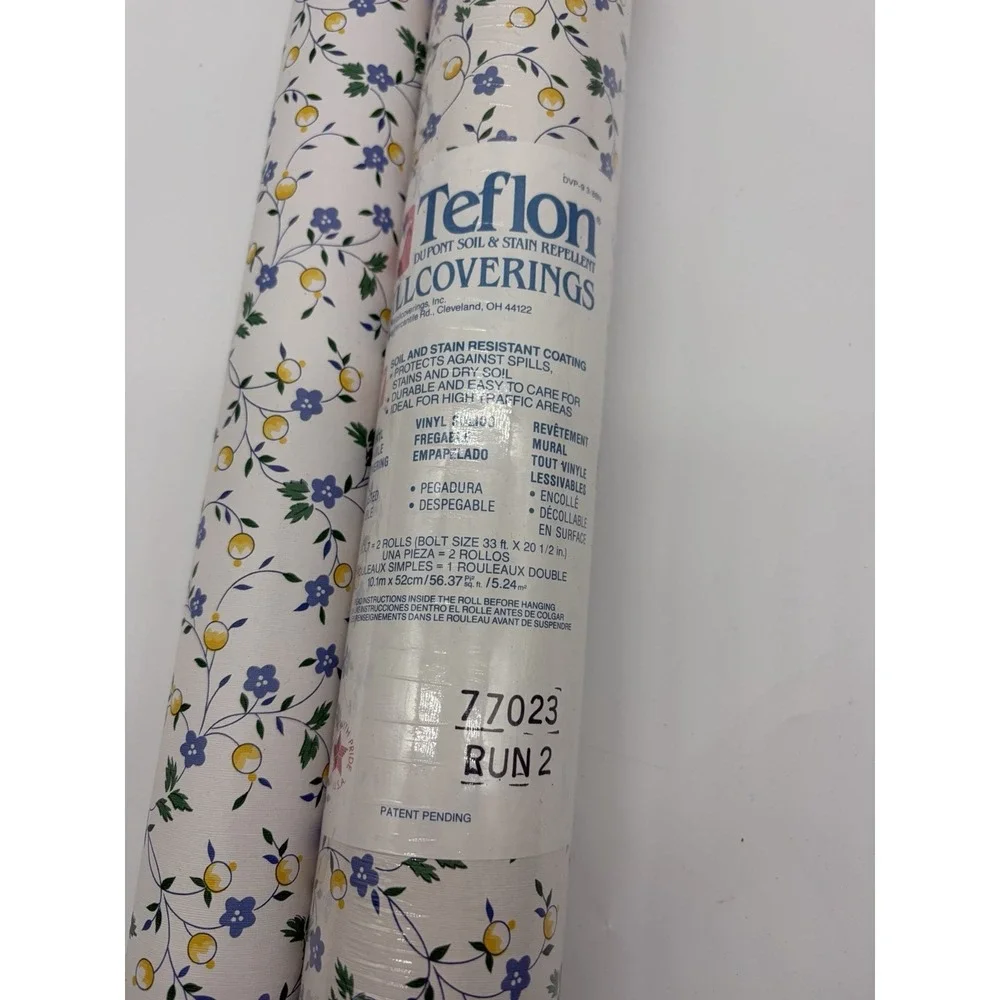 Vtg 1.5 Wallcovering Wallpaper Roll NOS 77023 Run 2 Blue Yellow Cottage Floral